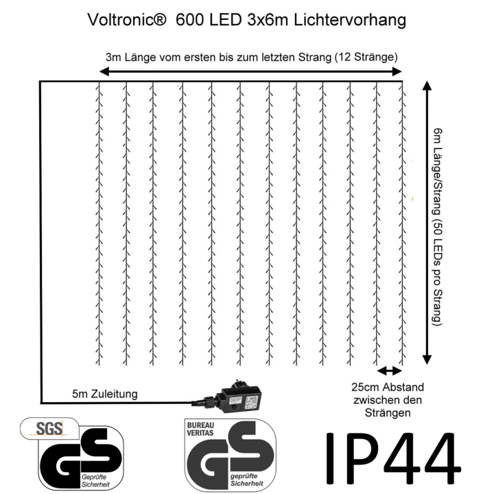 Vánoční LED světelný závěs 3 x 6 m 600 diod | studená bílá Vánoční LED světelný závěs 3 x 6 m 600 diod | studená bílá